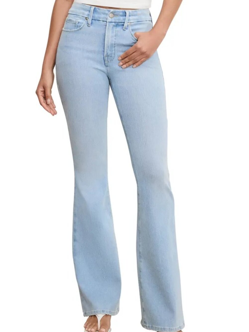GOOD AMERICAN Soft-Tech Good Legs Flare Jeans in Indigo